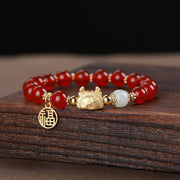 Buddha Stones Year Of The Dragon Red Agate Gray Agate Dumpling Luck Fu Character Bracelet