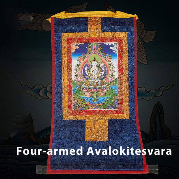 Buddha Stones Tibetan Framed Thangka Blessing Protection Decoration Decorations BS Four-armed Avalokitesvara