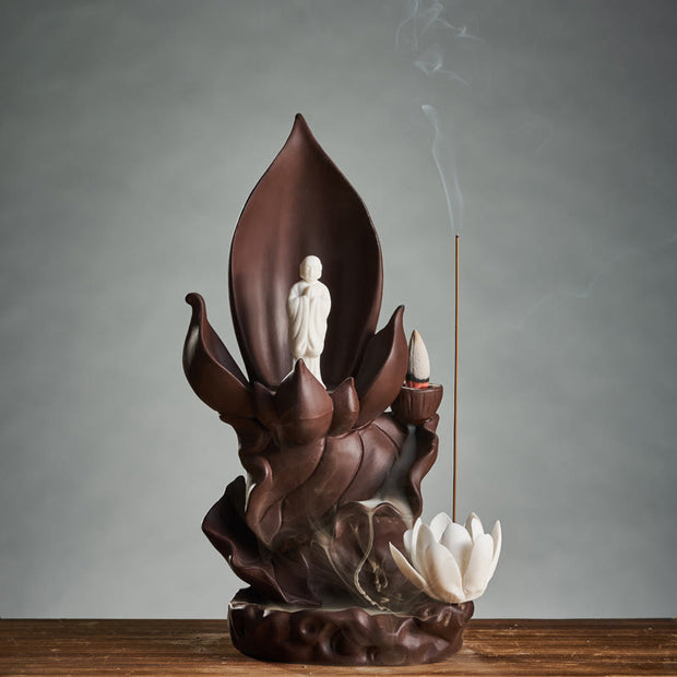 Buddha Stones Lotus Buddha Avalokitesvara Enlightenment Purple Clay Incense Burner Decoration Incense Burner BS 15