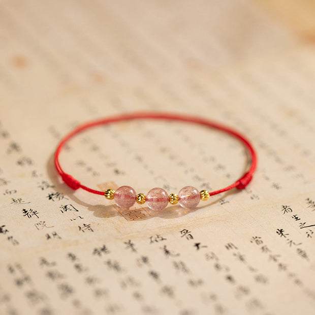 Buddha Stones Strawberry Crystal Beads Luck Red String Anklet