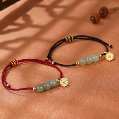 Buddha Stones Handmade Hetian Jade Bead Lotus Pod Prosperity Luck Braided Bracelet Bracelet BS main