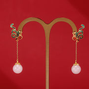 Buddha Stones Vintage White Jade Red Agate Bead Blessing Drop Dangle Earrings Earrings BS 4