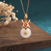 Buddha Stones White Jade Fox Copper Coin Protection Luck Necklace Pendant Necklaces & Pendants BS White Jade(Protection♥Happiness)