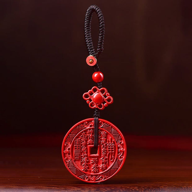 Buddha Stones Natural Cinnabar Mountain Ghosts Spend Money Bagua Blessing Necklace Pendant Key Chain Necklaces & Pendants BS 7