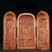 Buddha Stones Avalokitesvara Kwan Yin Buddha Cherry Wood Compassion Home Decoration Altar Prayer Altar BS Three Western Saints