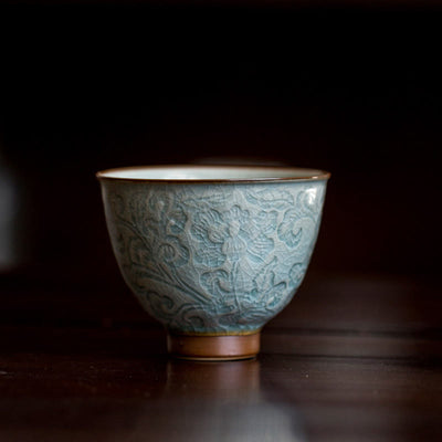 Buddha Stones Lotus Carved Ceramic Teacup Kung Fu Tea Cup