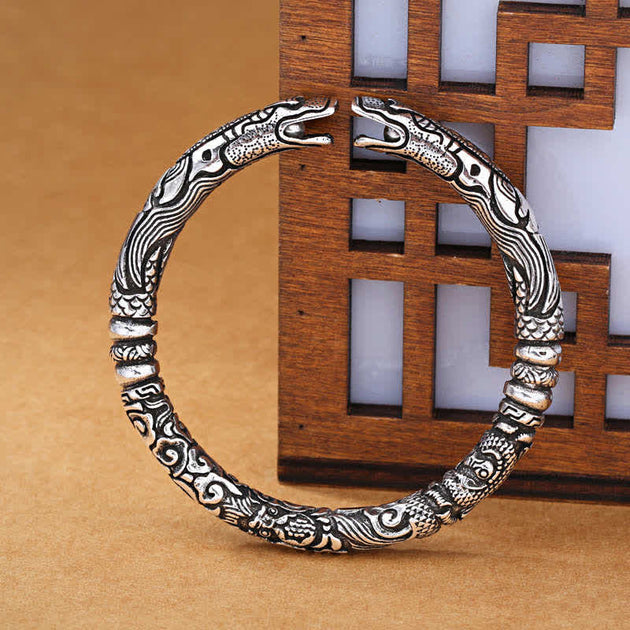 Buddha Stones Dragon Head Carved Luck Bracelet Bangle – buddhastoneshop