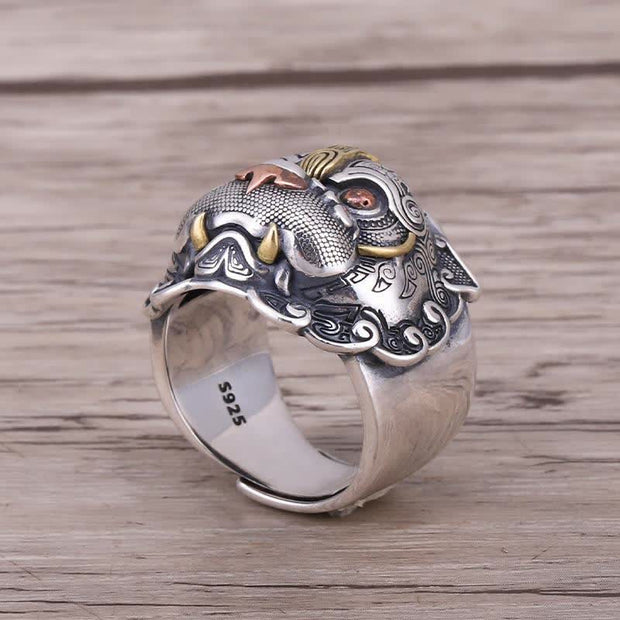 Buddha Stones Lucky FengShui Mythological Creature Taotie Wealth Ring Ring BS 6