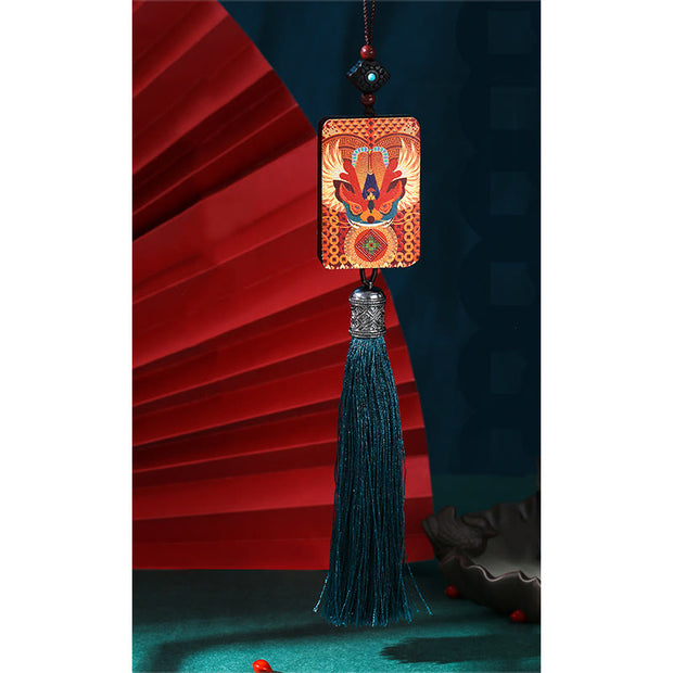 Buddha Stones PiXiu Ebony Wood Luck Wealth Tassel Car Hanging Decoration