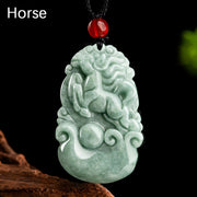 Buddha Stones Natural Green Jade 12 Chinese Zodiac Luck Prosperity Necklace Pendant Necklaces & Pendants BS Horse