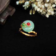 Round Jade Bamboo Luck Adjustable Ring Rings BS 1