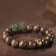 Buddha Stones 925 Sterling Silver Brunei Agarwood PiXiu Jade Peace Strength Bracelet Bracelet BS 6