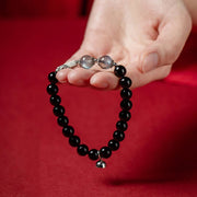 Buddha Stones 925 Sterling Silver Obsidian Moonstone Strength Couple Bracelet Bracelet BS 4