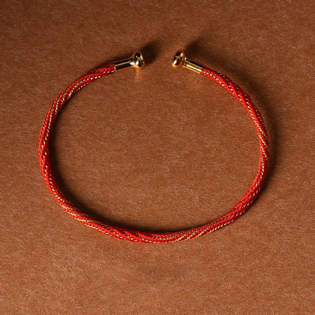 Buddha Stones Simple Design Handmade Luck Braid String Cuff Bracelet Bracelet BS Red Gold