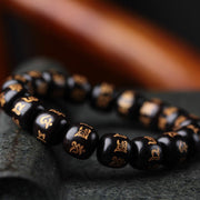 Buddha Stones Tibetan Ebony Wood Om Mani Padme Hum Engraved Peace Bracelet