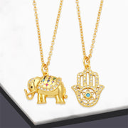 Buddha Stones Elephant Hamsa Zircon Luck Strength Blessing Necklace Pendant Necklaces & Pendants BS 4