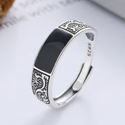 Buddha Stones 925 Sterling Silver Floral Pattern Blessing Ring
