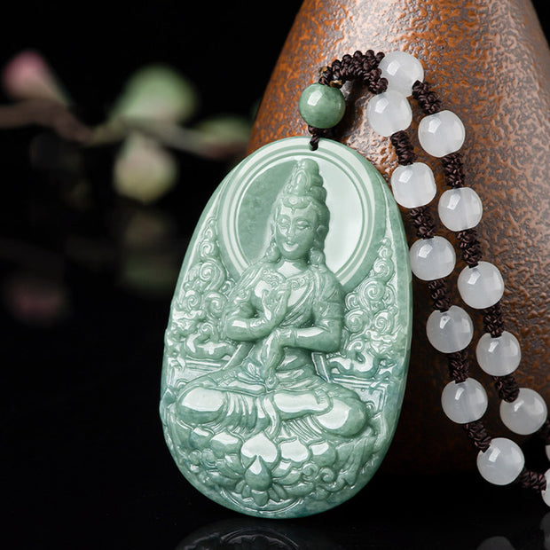 Buddha Stones Natural Jade Avalokitesvara Amulet Wealth Necklace Pendant Necklaces & Pendants BS 5