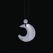 Buddha Stones Natural Silver Sheen Obsidian Selenite Crystal Crescent Moon Yin Yang Couple Protection Necklace Pendant Necklaces & Pendants BS 10