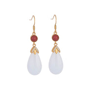 Buddha Stones FengShui White Jade Luck Drop Earrings Earrings BS 11