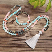 108 Mala Beads Amazonite Black Glitter Stone Positive Tassel Bracelet (Extra 30% Off | USE CODE: FS30) Mala Bracelet BS 4