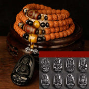 Buddha Stones Tibet 108 Mala Beads Rudraksha Bodhi Seed Chinese Zodiac Natal Buddha Wealth Charm Bracelet Mala Bracelet BS Dog/Pig-Amitabha Buddha 11x8mm