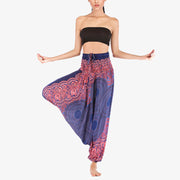 Buddha Stones Two Style Wear Round Geometric Pattern Loose Smocked Harem Trousers Jumpsuit High Waist Women's Yoga Pants