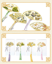 Buddha Stones Traditional Butterfly Lotus Flower Crane Dragon Phoenix Fox Koi Fish New Beginning Metal Brass Hollow Fan Bookmarks Bookmarks BS 24