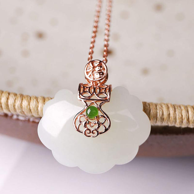 Buddha Stones 925 Sterling Silver White Jade Blessing Happiness Neckla ...