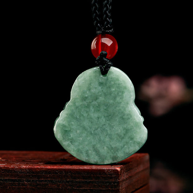 Buddha Stones Natural Green Jade Laughing Buddha Luck Abundance Necklace Pendant