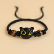 Buddha Stones Cute Ebony Wood Cat Head Pattern Peace Bracelet