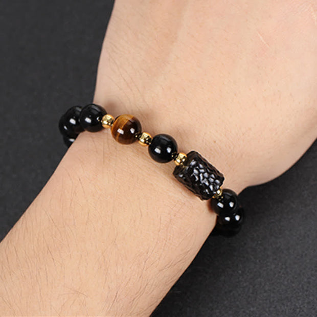 Black Obsidian Ebony Wood Red Tiger Eye Strength Couple Bracelet Bracelet BS 3