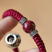 Buddha Stones 925 Sterling Silver Natural Cinnabar Bead Calm Handmade Braided String Bracelet Bracelet BS 1