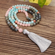 108 Mala Beads Amazonite Black Glitter Stone Positive Tassel Bracelet (Extra 30% Off | USE CODE: FS30)