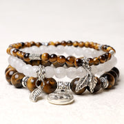 Buddha Stones 3PCS Natural Quartz Crystal Beaded Healing Energy Lotus Bracelet Bracelet BS Tiger Eye