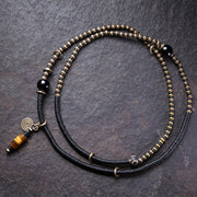 Buddha Stones Ebony Wood Dzi Bead Copper Peace Couple Bracelet Necklace Pendant Bracelet Necklaces & Pendants BS 1