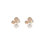Buddha Stones 18K Gold Pearl Butterfly Love Freedom Stud Earrings Earrings BS 10