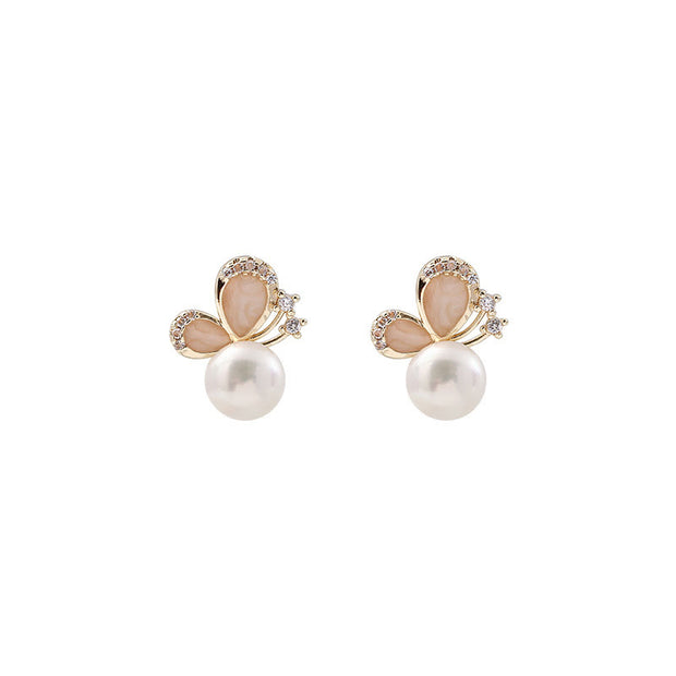 Buddha Stones 18K Gold Pearl Butterfly Love Freedom Stud Earrings Earrings BS 10