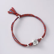 Buddha Stones 999 Sterling Silver Persimmon Luck Multicolored Braided Bracelet