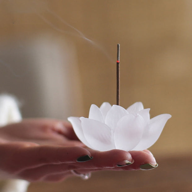 Buddha Stones Mini Lotus Liuli Crystal Healing Meditation Stick Incense Burner Decorations BS 5