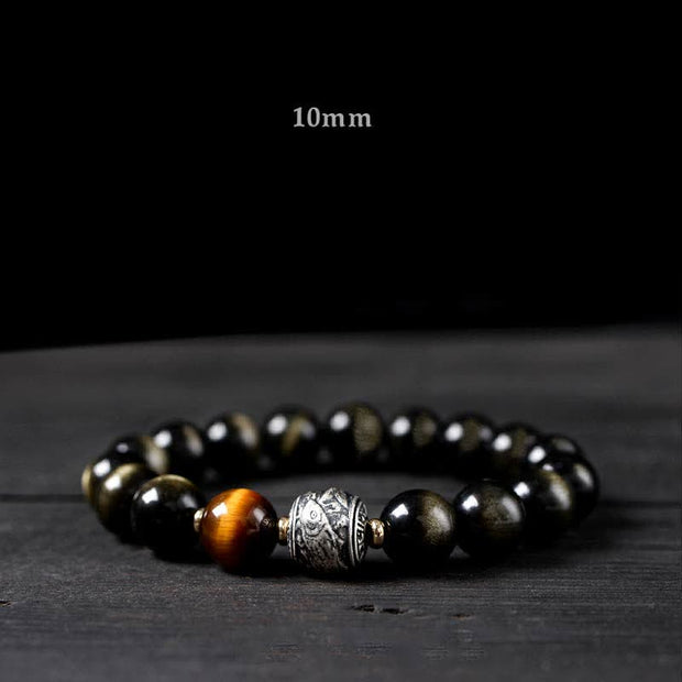 Buddha Stones To Experience a Reversal of Fortune Rainbow Obsidian Gold Sheen Obsidian Protection Bracelet