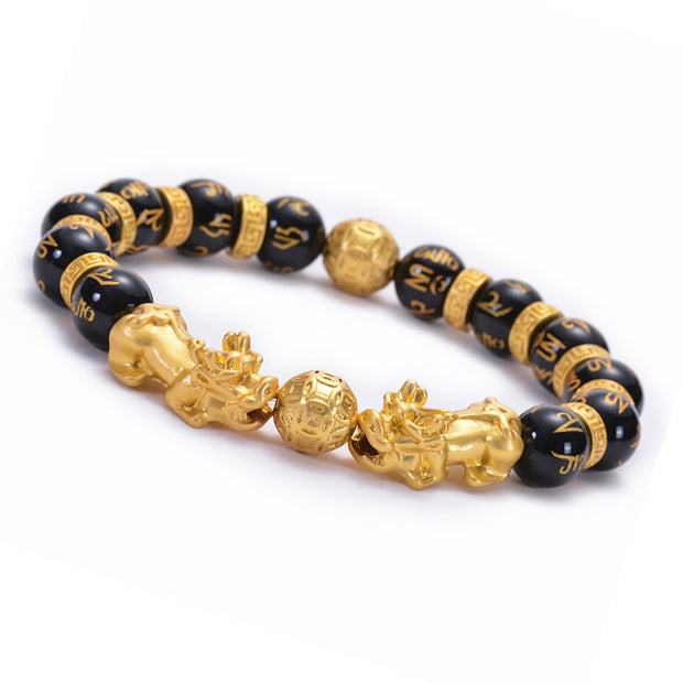 Buddha Stones Double Pixiu Obsidian Wealth Bracelet Bracelet BS 1