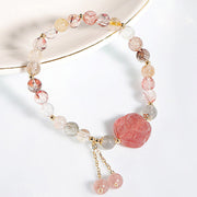 Buddha Stones Natural Strawberry Quartz Cat Paw Claw Colorful Rutilated Quartz Moonstone Love Bracelet Bracelet BS 1