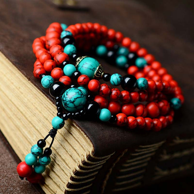 Buddha Stones Turquoise Black Onyx Red Turquoise Bead Protection Bracelet Bracelet Necklaces & Pendants BS 5