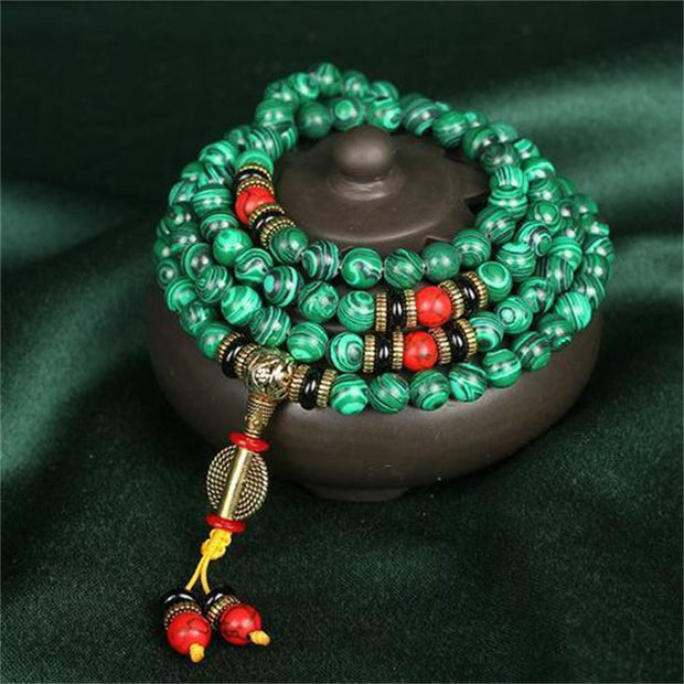 Buddha Stones Tibetan 108 Mala Malachite Beads Bracelet Necklace Bracelet BS 0.31 IN(8MM)