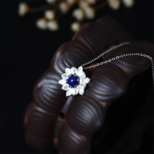 Buddha Stones 925 Sterling Silver Lazurite Lotus Flower Self Care Necklace Pendant Necklaces & Pendants BS 2