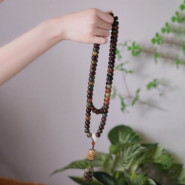 Buddha Stones 108 Mala Beads Dunhuang Color Bodhi Seed Dzi Bead Keep Away Evil Spirits Bracelet