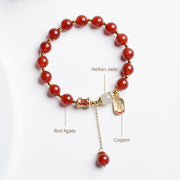Buddha Stones Natural Red Agate Hetian Jade Fu Character Confidence Charm Bracelet Bracelet BS 9
