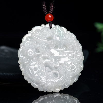 Buddha Stones White Jade Dragon Protection Necklace String Pendant Necklaces & Pendants BS White Jade