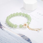 Buddha Stones Jade Peach Blossom Flower Pearl Luck Blessing Bracelet Bracelet BS 1